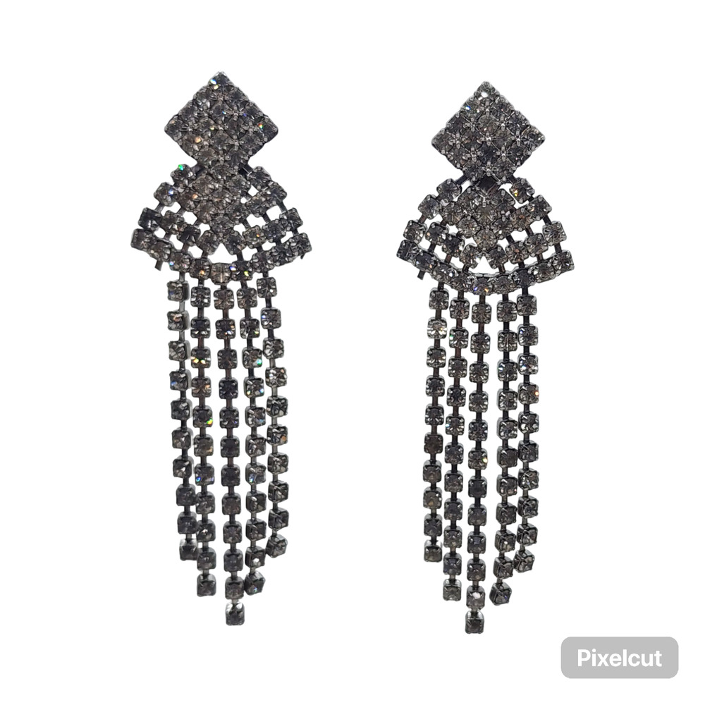 RARE Vintage Kenneth Lane Rhinestone Chandelier Earrings  Fringe Dangle